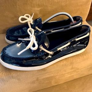 Navy Patent Cole Haan Boat Shoes
